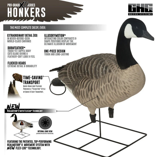 Honker decoy with features highlighted on a white background