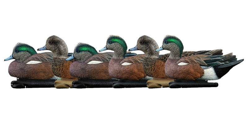 Load image into Gallery viewer, 6 wigeon duck decoys on a transparent background
