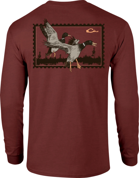 Drake Sunset Flight Long Sleeve T-Shirt - Red Dark Heather