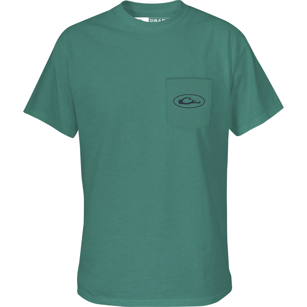 Drake Wood Duck Circle Tee Short Sleeve - Sea Blue Dark Heather