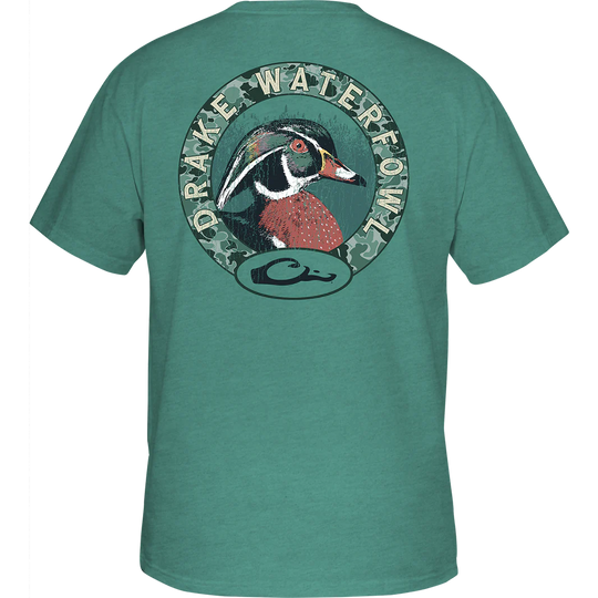 Drake Wood Duck Circle Tee Short Sleeve - Sea Blue Dark Heather