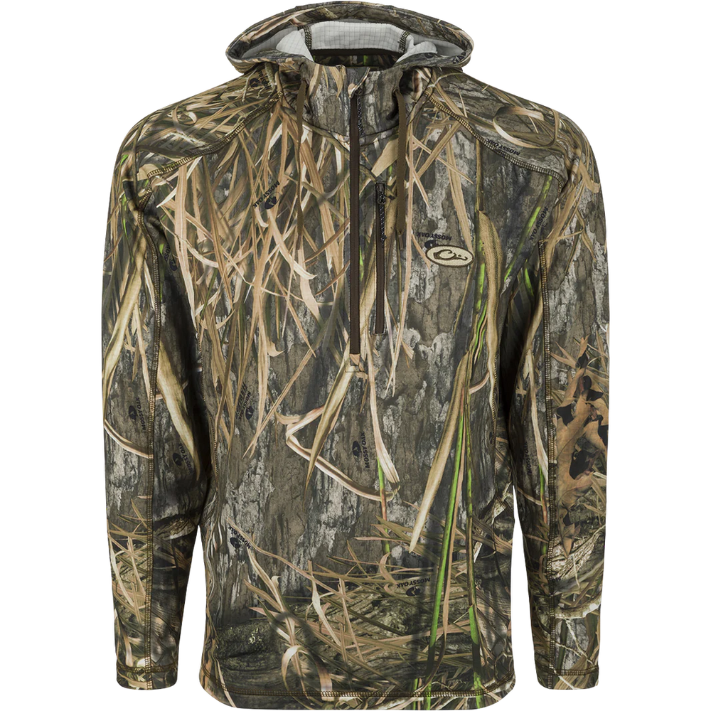 Drake Waterfowl MST Breathelite Quarter Zip Camo Hooded Base Layer