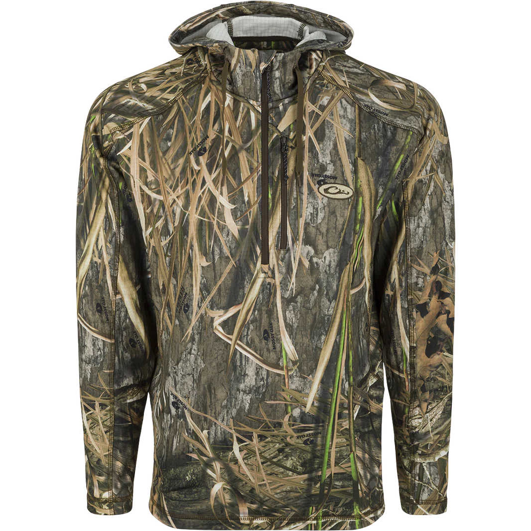 Drake Waterfowl MST Breathelite Quarter Zip Camo Hooded Base Layer