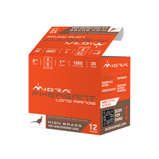Migra Pheasant Long Range High Brass 12 Ga 4-6 Shot 1 1/4 oz 2 3/4 Inch 1350 fps - 25 rd Box