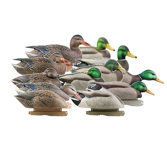 Set of duck decoys on a white background