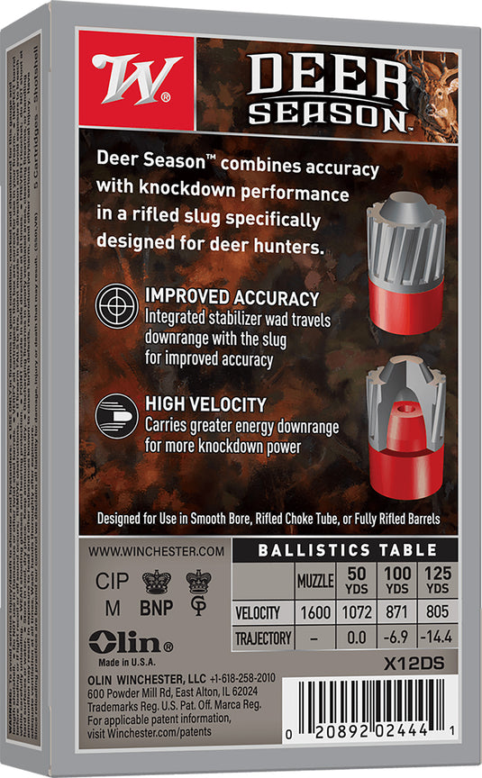 Winchester Deer Season High Velocity 12Gauge 2.75" 1 1/8oz Slug Shot - 5rd Box