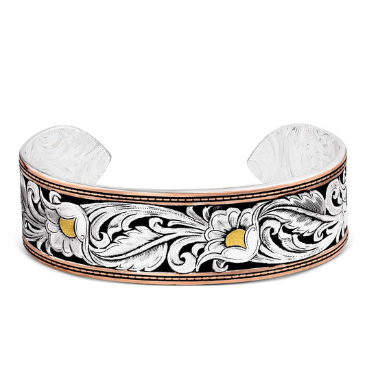 Montana Silversmiths LeatherCut Tri-Colored Floral Cuff Bracelet