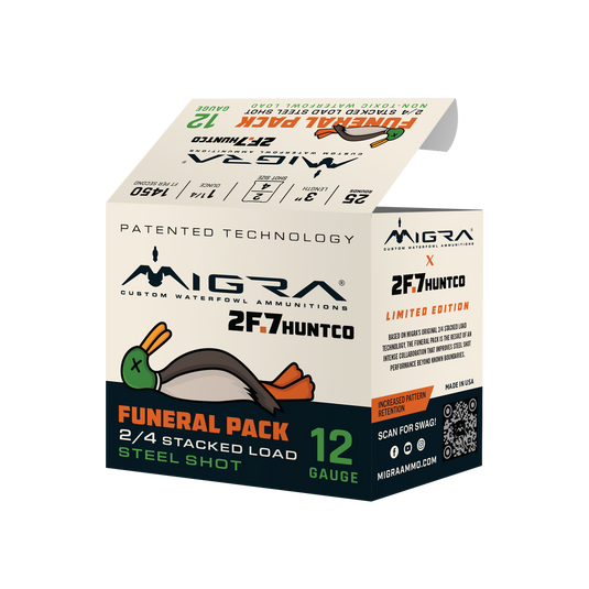 Migra 2F.7 Funeral Pack Steel Stacked Load - 12ga - 3" - 2/4 Shot - 1 1/14oz - 1450fps - 25rd Box